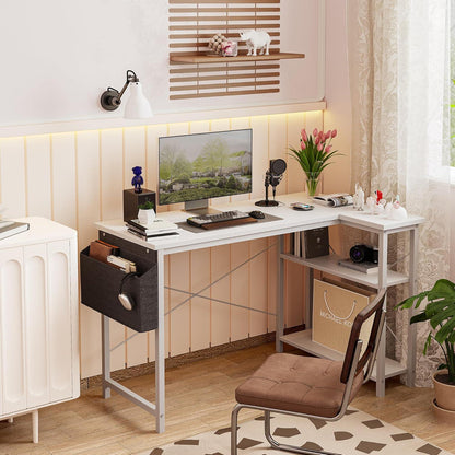 L-förmiger Gaming Schreibtisch 100x70 cm Weiß mit Ablagefächern