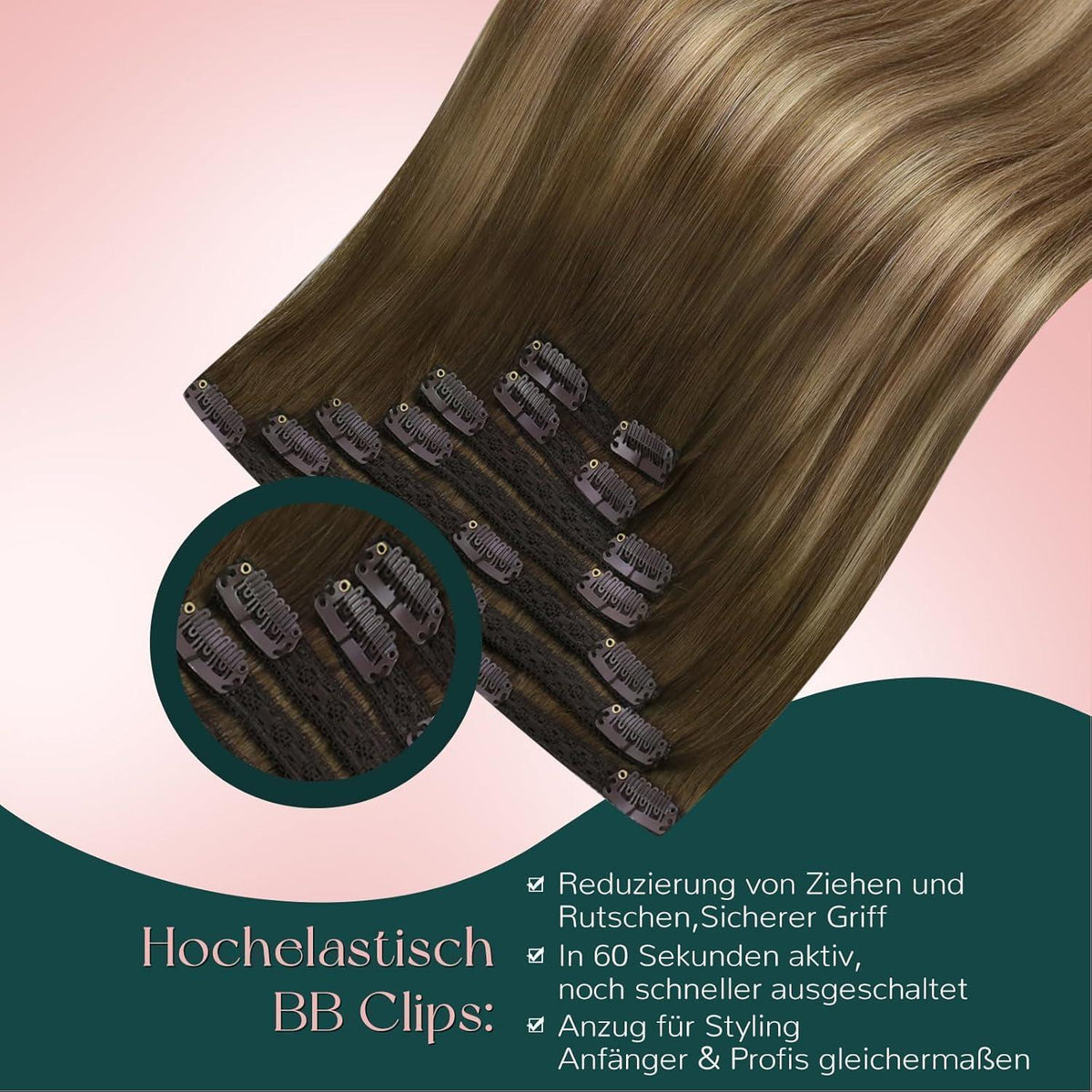 Clip-In Haarverlängerung Echthaar Braun Balayage Ombre