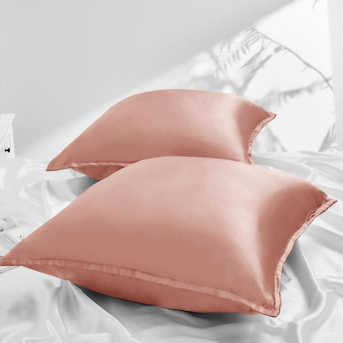 2er Set Satin Kissenbezüge 80x80cm mit Reißverschluss, Rose Gold