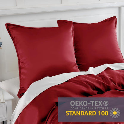2er Set Satin Kissenbezüge 80x80cm Rot mit Reißverschluss