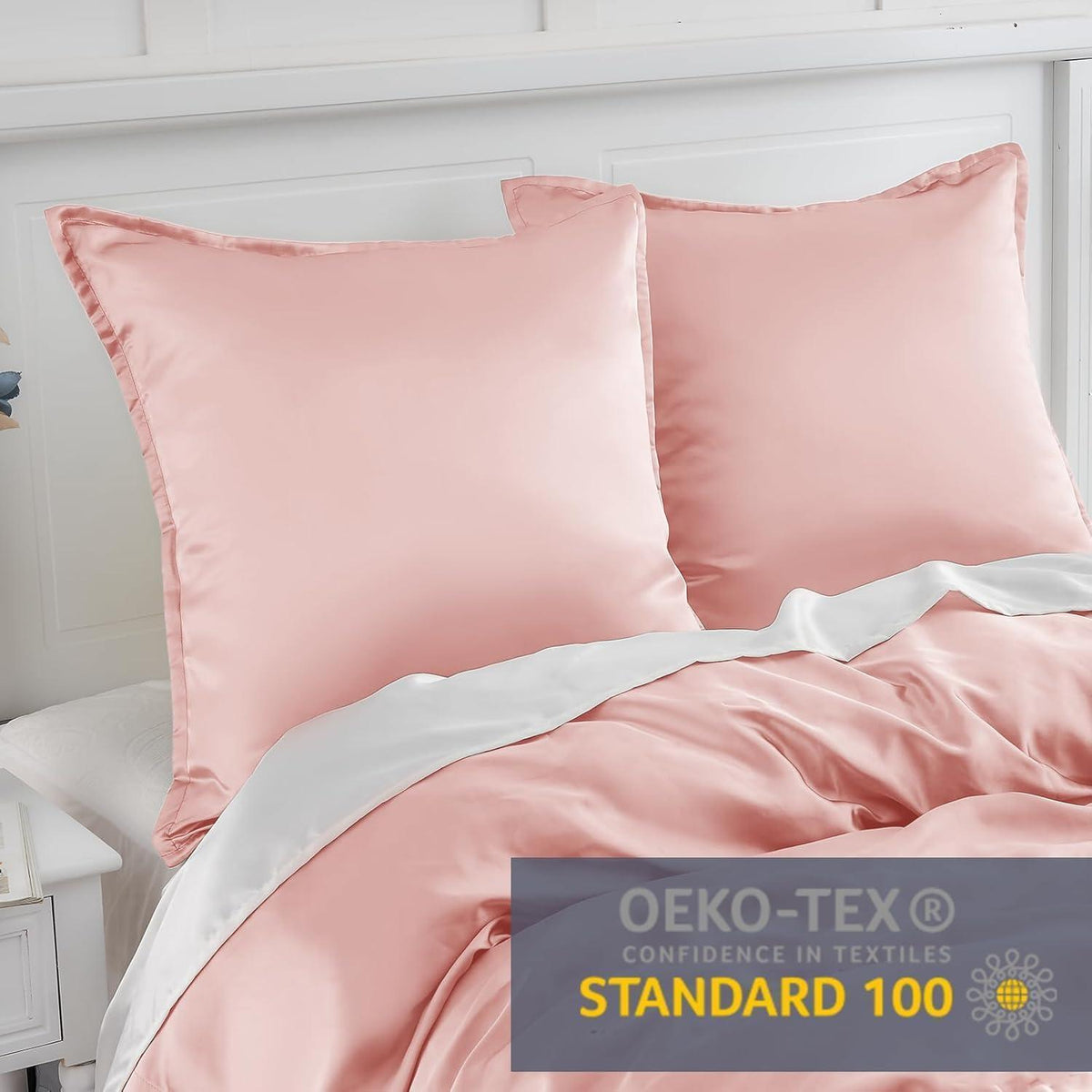 2er Set Satin Kissenbezüge 80x80 mit Reißverschluss, Peach Rosa