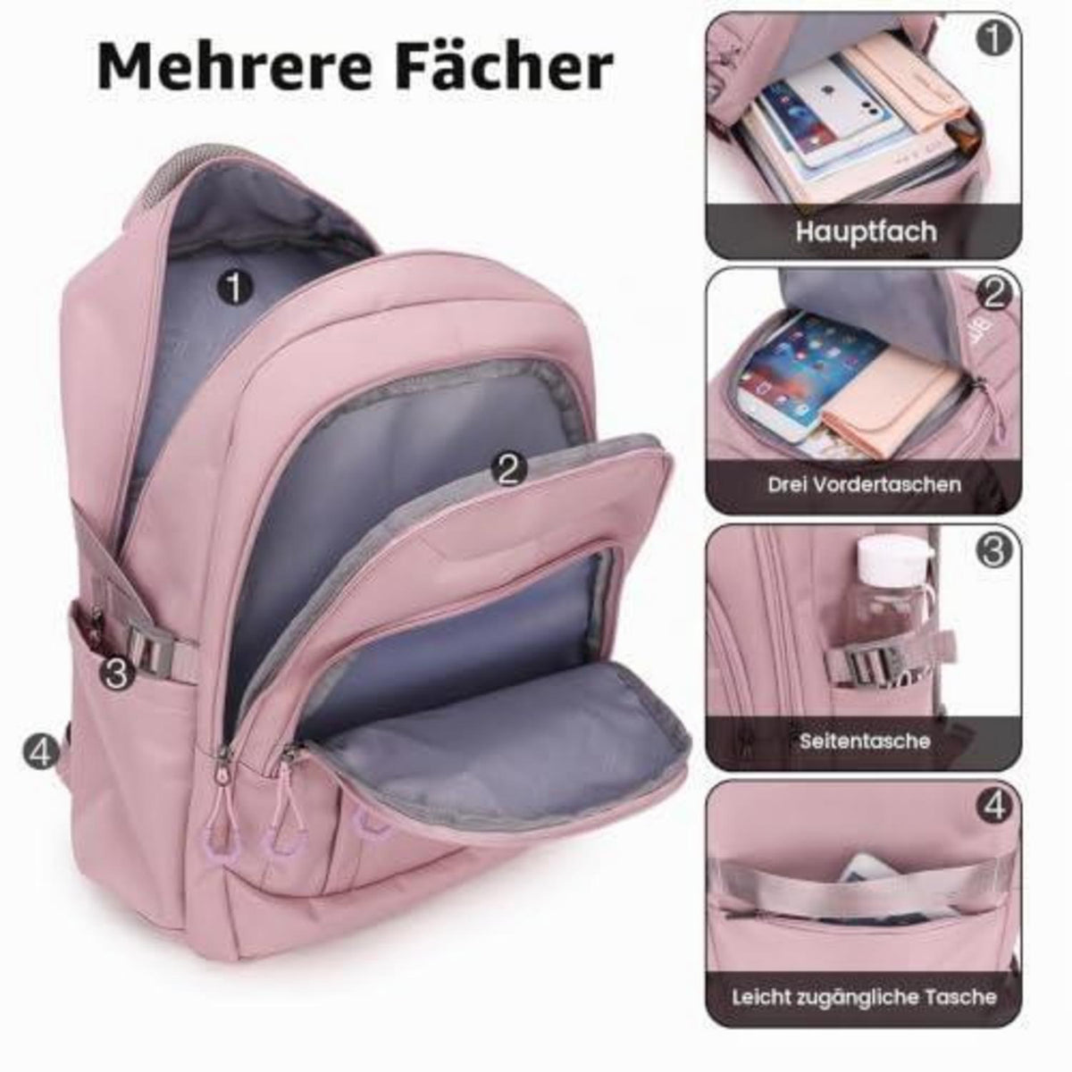 Laptop Rucksack Damen 15.6 Zoll Rosa Violett – Schulrucksack für Uni & Reisen