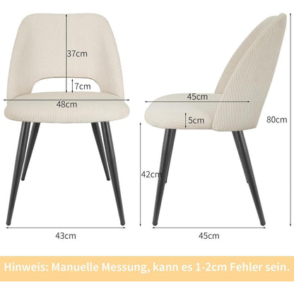 Esszimmerstühle 8er Set, Beige Kordsamt, Ergonomisch & Robust
