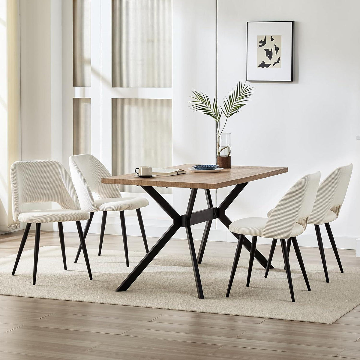 Esszimmerstühle 8er Set, Beige Kordsamt, Ergonomisch & Robust