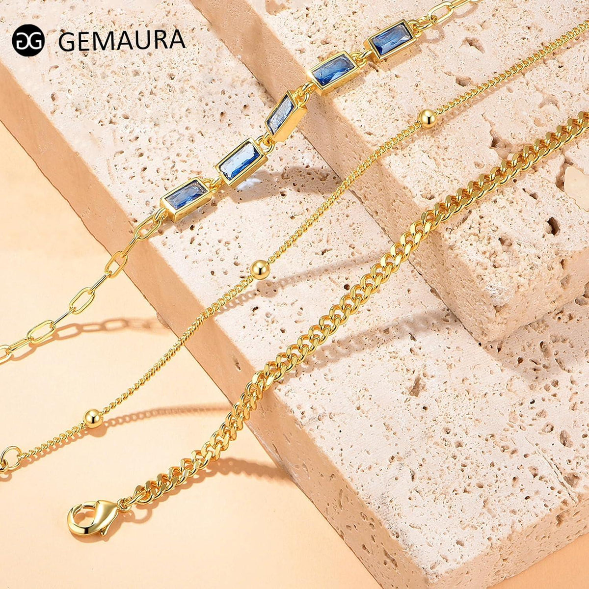 GEMAURA Damen Armband Set Gold Silber 925 Zirkonia 14 Karat 3er Set