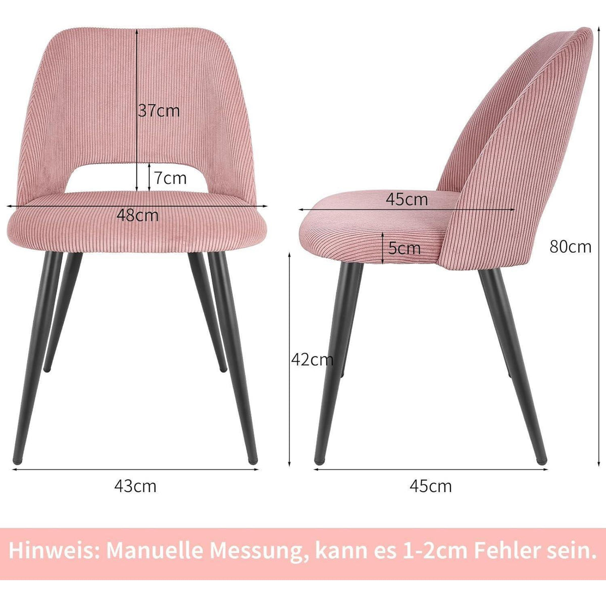 8 Esszimmerstühle Rosa Kordsamt Gepolstert, Ergonomisch & Robust