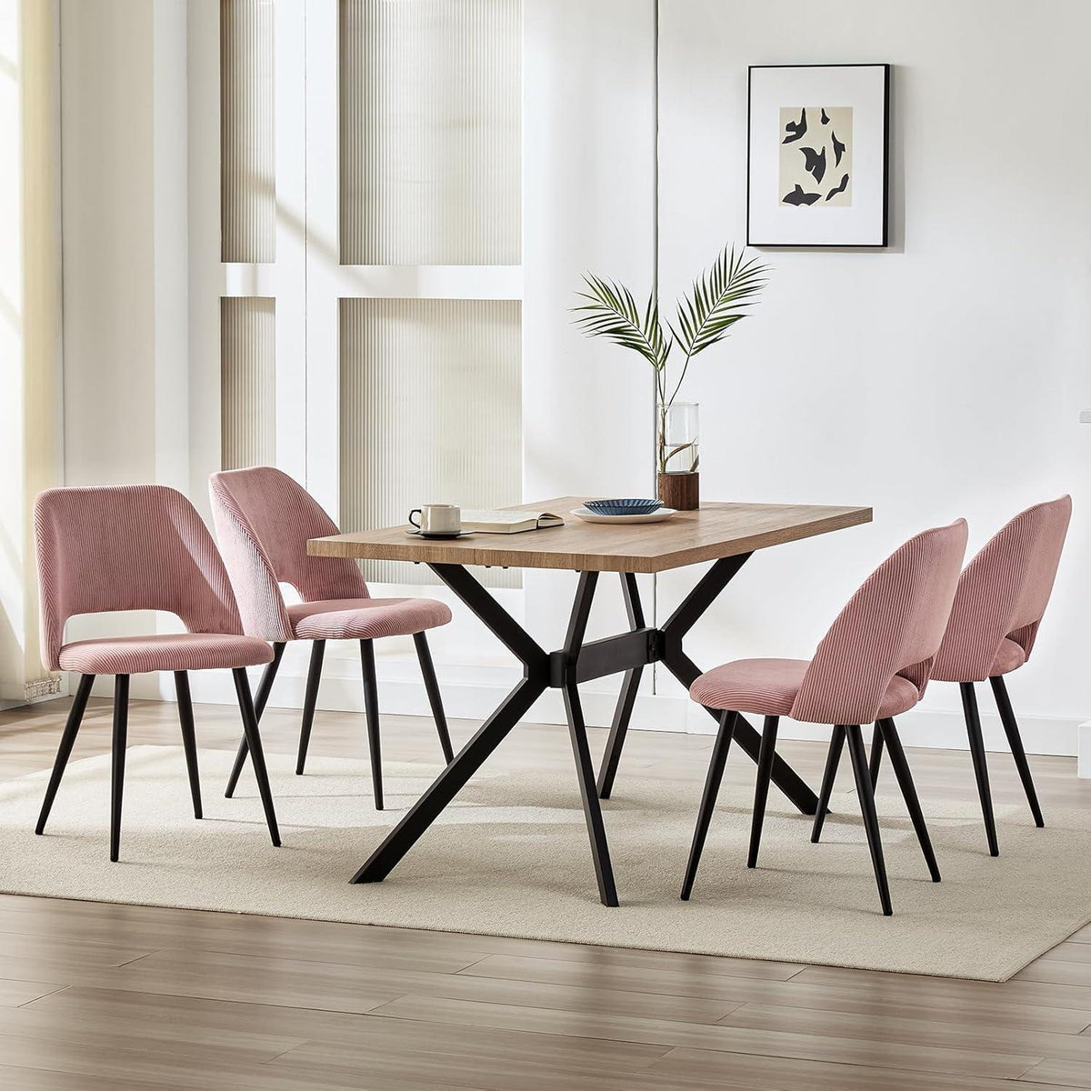 8 Esszimmerstühle Rosa Kordsamt Gepolstert, Ergonomisch & Robust