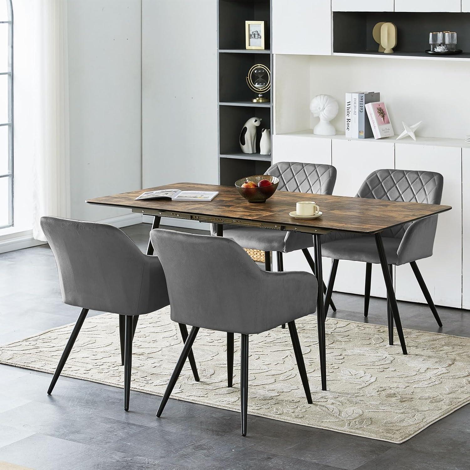 CLIPOP Esszimmerstühle 6er Set Samt Grau Armlehnstühle Retro-Design metallen Beinen