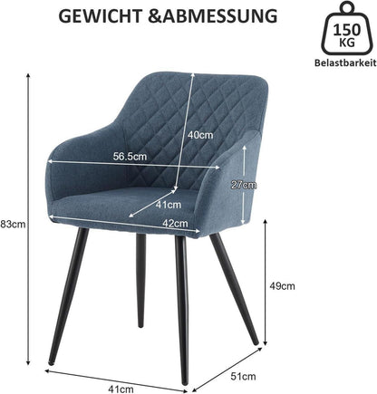 Esszimmerstühle 6er Set Leinen Bezug Armlehne Metallbeine