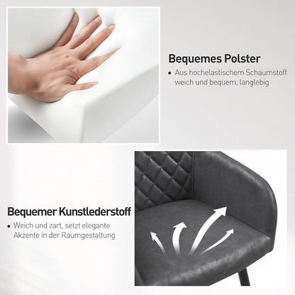 CLIPOP Esszimmerstühle 6er Set Kunstleder Armlehne Metallbeine Graphitgrau
