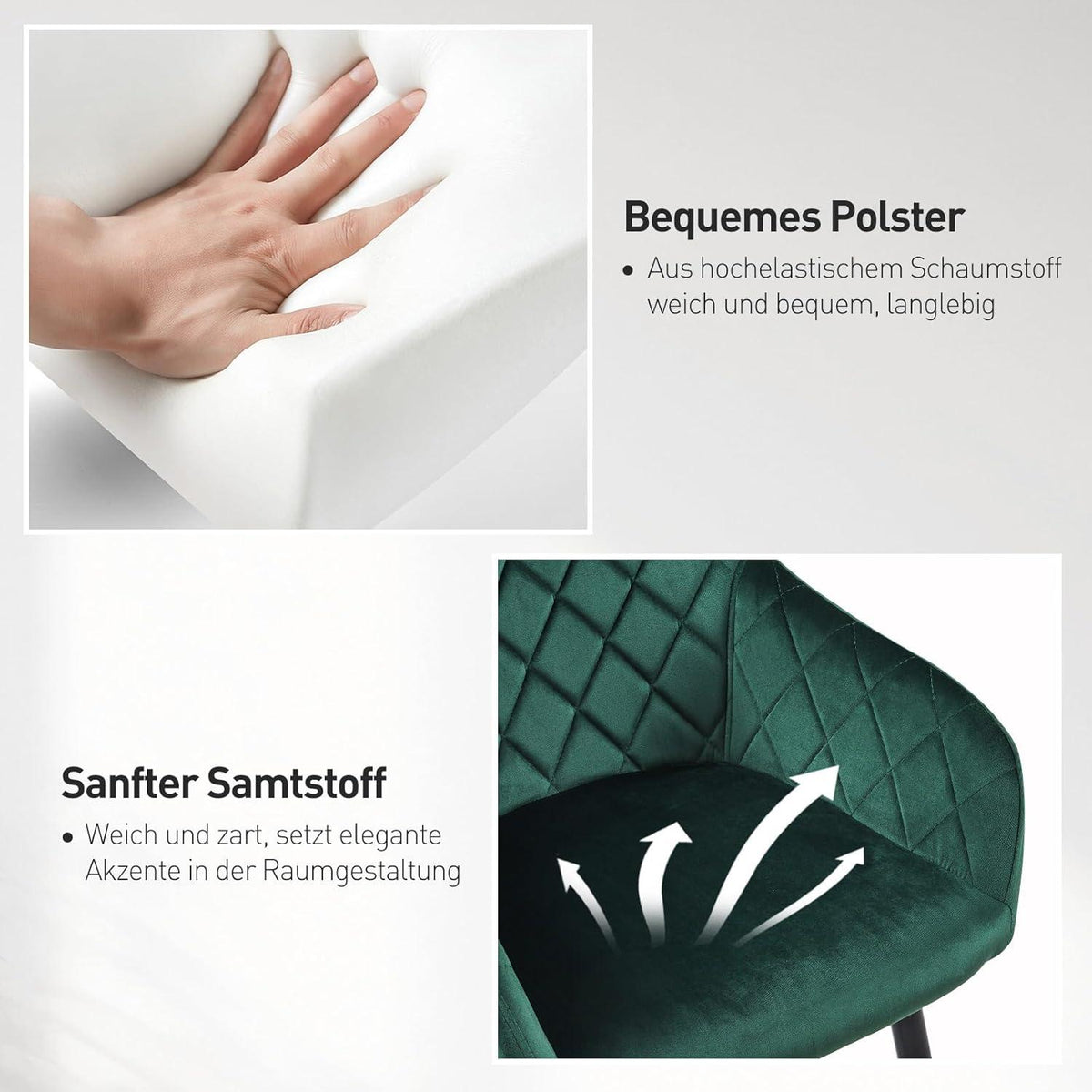 CLIPOP 6er Set Esszimmerstühle Samt Grün Armlehne Metallbeine