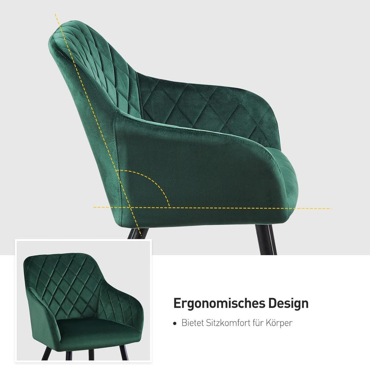 Esszimmerstühle 6er Set Samt Bezug Armlehne Metallbeine Polstersessel