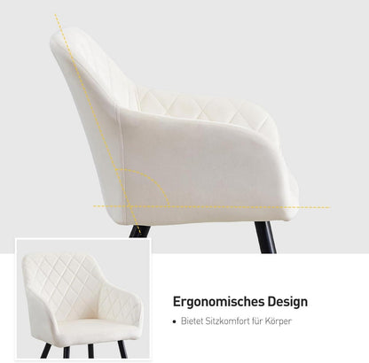 Set of 6 Velvet Dining Chairs Armrests White Metal Legs for Kitchen & Living