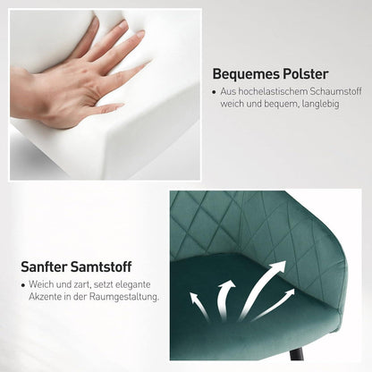 CLIPOP Esszimmerstühle 6er Set Samt Türkis mit Armlehne