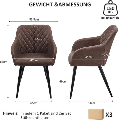 Esszimmerstühle 6er Set Kunstleder Armlehne Metallbeine Polstersessel