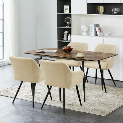 CLIPOP Esszimmerstühle 6er Set Kunstleder Armlehne Metallbeine Elfenbeinbeige