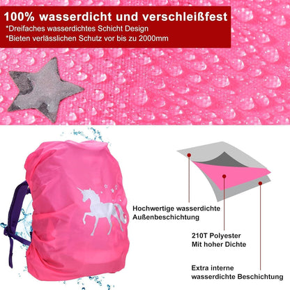 Kinder Regenhülle für Schulranzen, wasserdicht, reflektierend, Rosa
