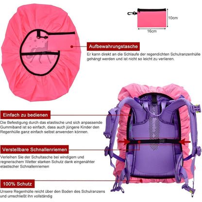 Kinder Regenhülle für Schulranzen, wasserdicht, reflektierend, Rosa