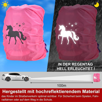 Kinder Regenhülle für Schulranzen, wasserdicht, reflektierend, Rosa