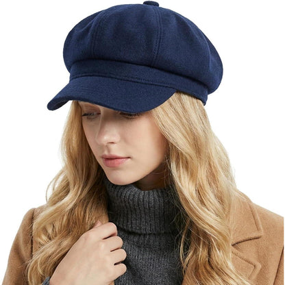 Vintage Damen Baskenmütze Wintermütze Marineblau