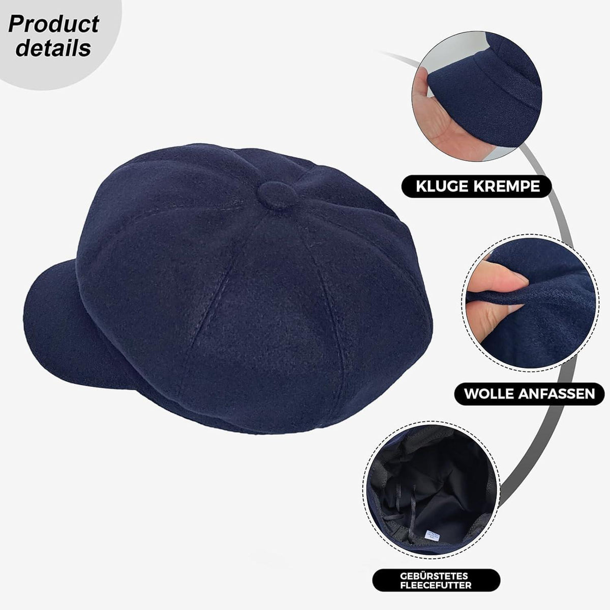 Vintage Damen Baskenmütze Wintermütze Marineblau