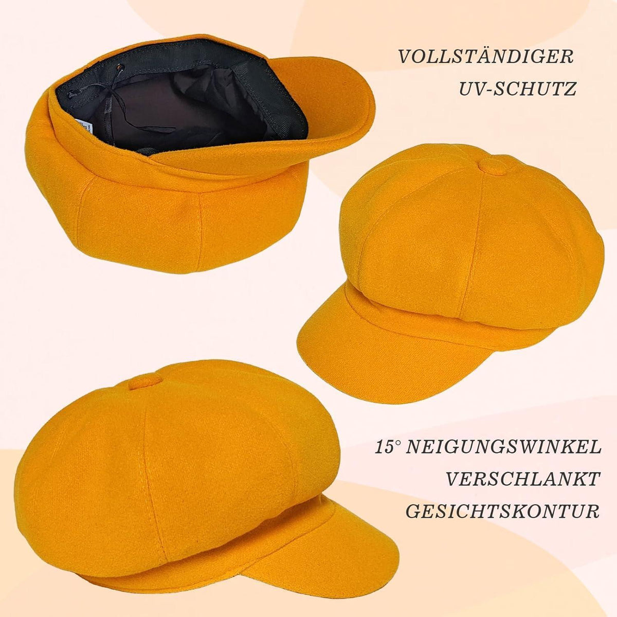 Vintage Damen Baskenmütze - Warme Winter Mütze Gelb