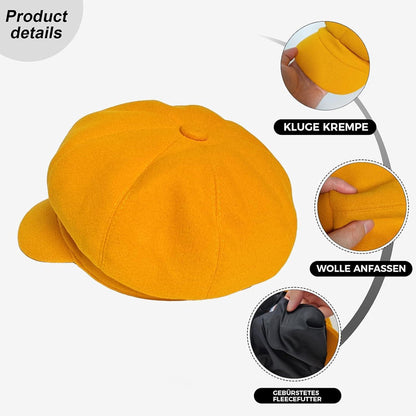 Vintage Damen Baskenmütze - Warme Winter Mütze Gelb