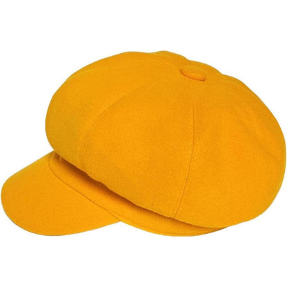 Vintage Damen Baskenmütze - Warme Winter Mütze Gelb