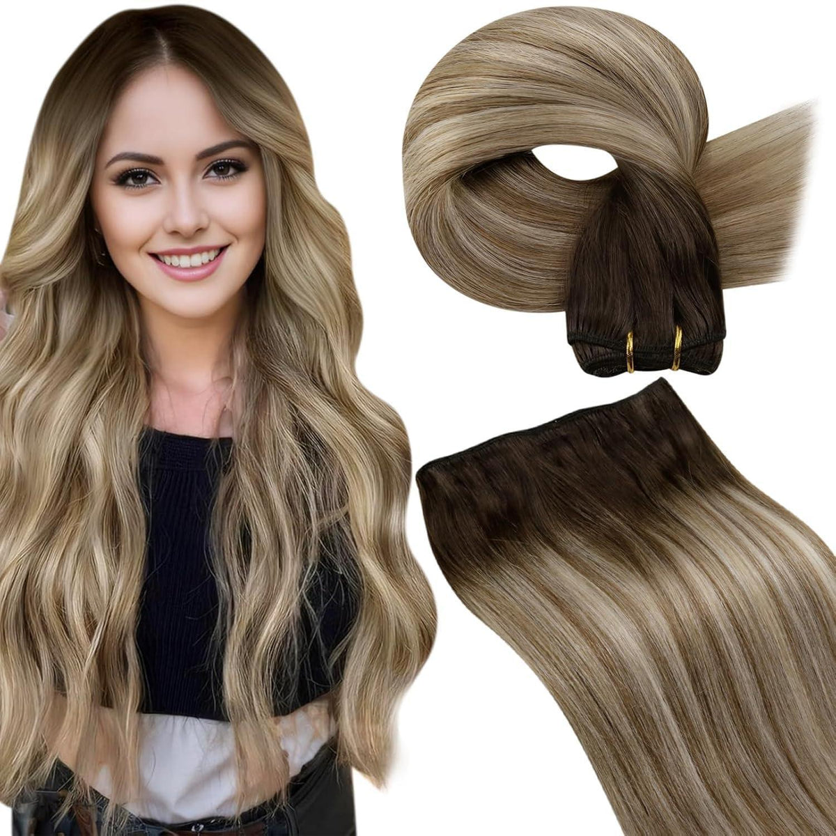 Echthaar Tressen Blayage Braun Ombre 60cm - 100g