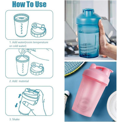 Protein Shaker 500ml mit Messskala, BPA Frei, Blau+Rosa