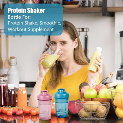 Protein Shaker 500ml mit Messskala, BPA Frei, Blau+Rosa