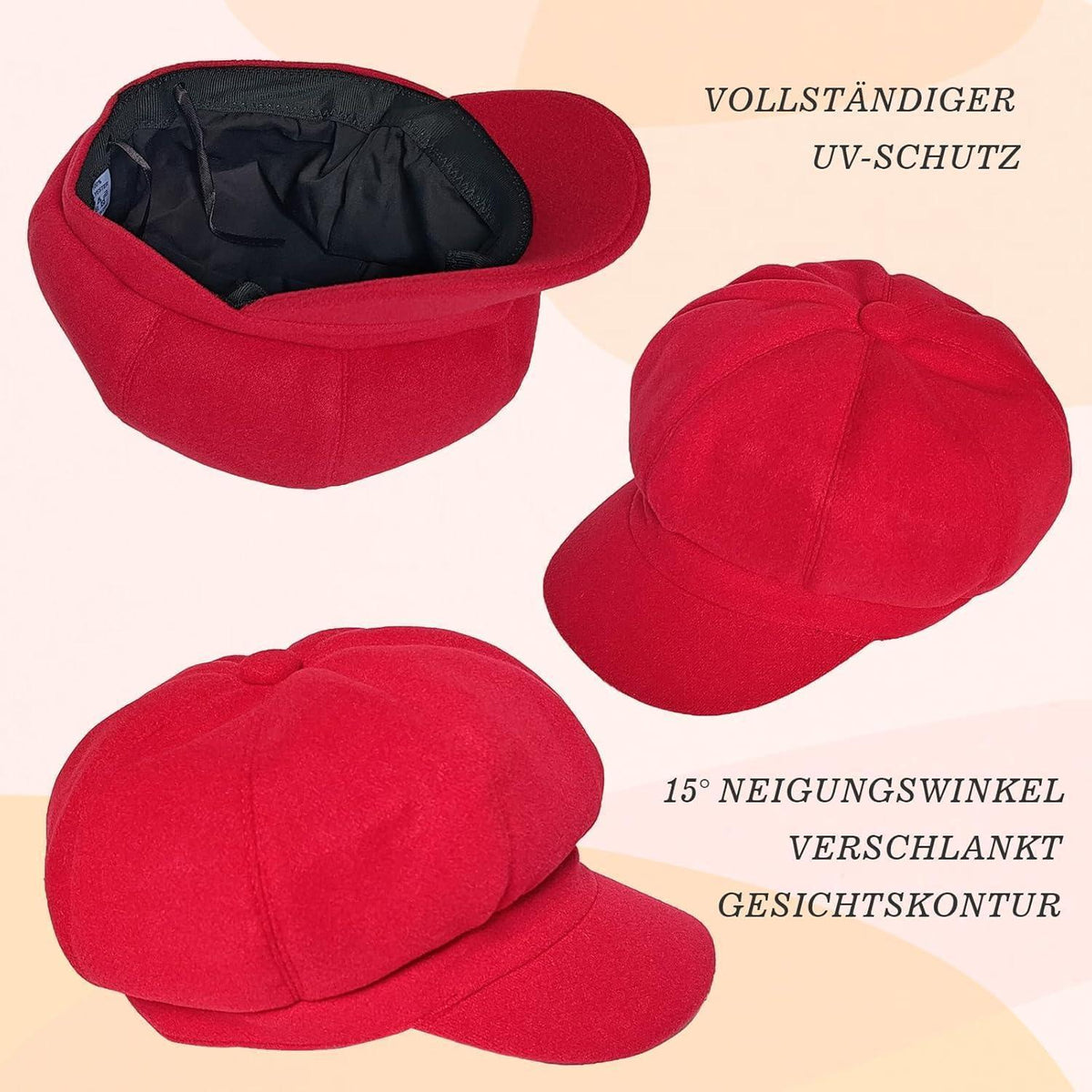 Vintage Damen Baskenmütze Wintermütze Weinrot