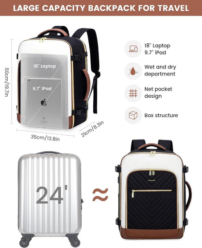 Handgepäck Rucksack 40L Reiserucksack Damen 18 zoll Laptop Reisetasche