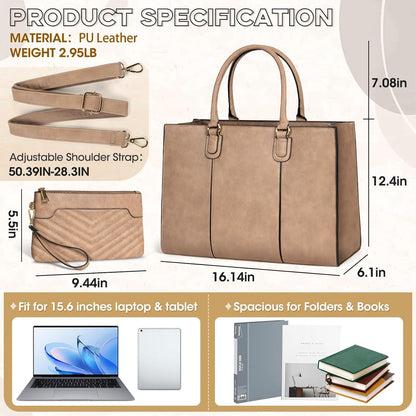 Damen Handtasche 15,6 Zoll Shopper Groß PU Leder Business