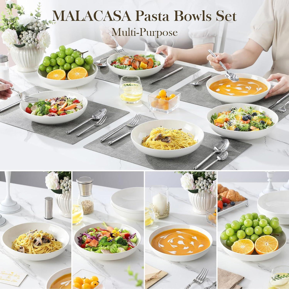 6er Set Tiefe Teller 1250ml Cremeweiß Porzellan für Pasta & Suppe