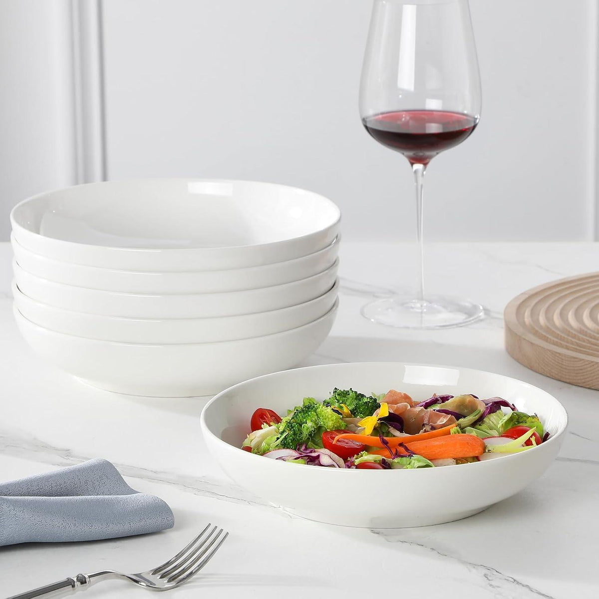 6er Set Tiefe Teller 1250ml Cremeweiß Porzellan für Pasta & Suppe