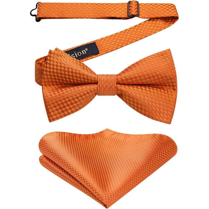 Herren Fliege mit Einstecktuch Set Orange Vorgebunden