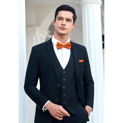 Herren Fliege mit Einstecktuch Set Orange Vorgebunden