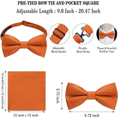 Herren Fliege mit Einstecktuch Set Orange Vorgebunden