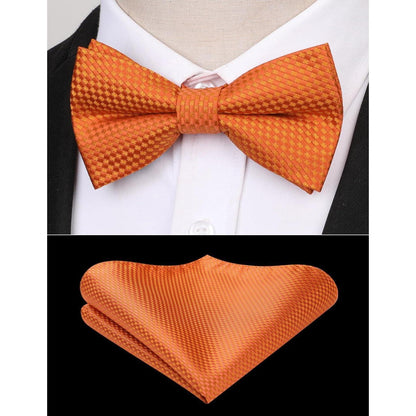 Herren Fliege mit Einstecktuch Set Orange Vorgebunden