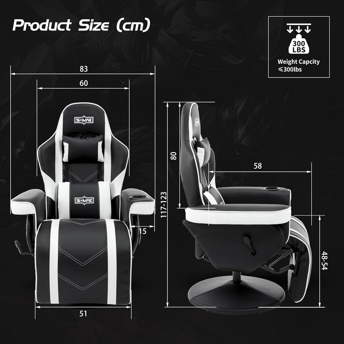 Gaming Stuhl Sessel mit Fußstütze Becherhalter Schwarz