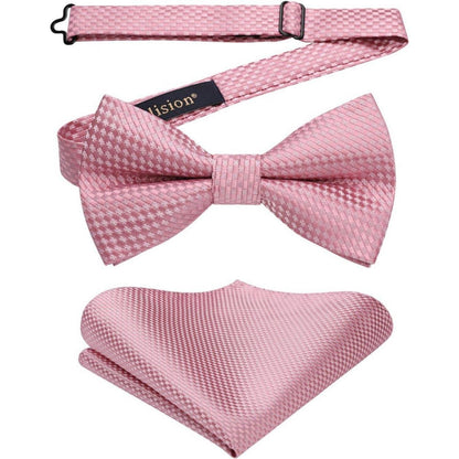 Herren Fliege mit Einstecktuch Set Rosa | Vorgebunden & Verstellbar