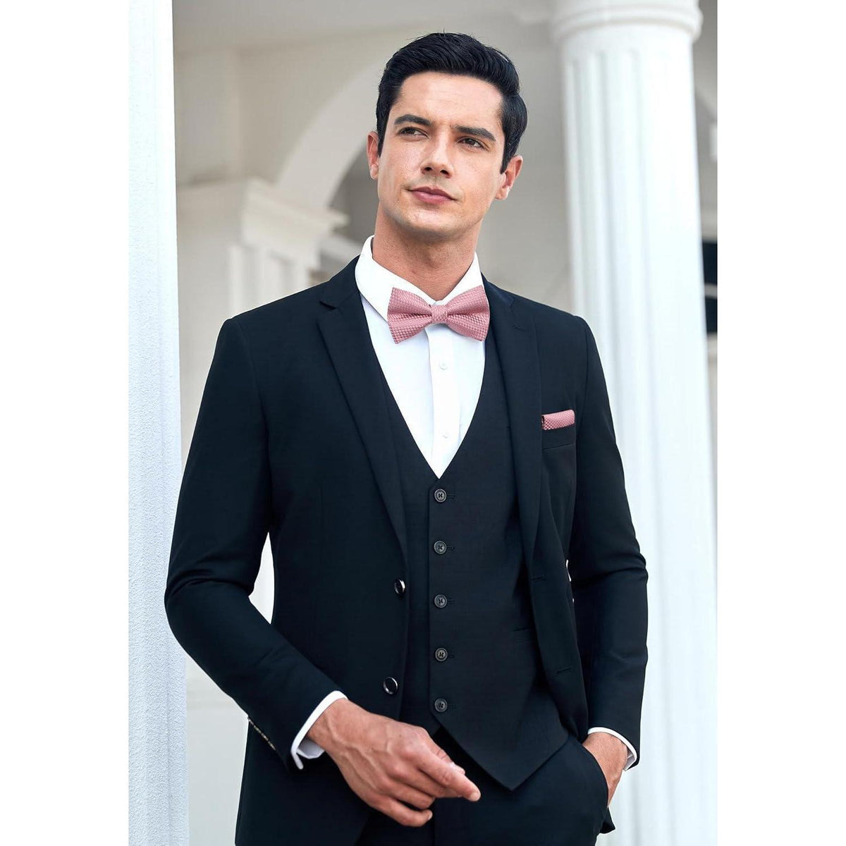 Herren Fliege mit Einstecktuch Set Rosa | Vorgebunden & Verstellbar
