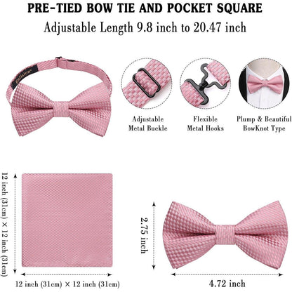 Herren Fliege mit Einstecktuch Set Rosa | Vorgebunden & Verstellbar