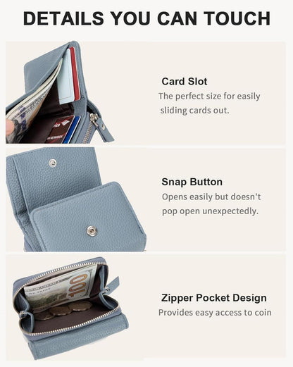 Damen Trifold Geldbörse Kleine Brieftasche 6 Kartenfächer Blau