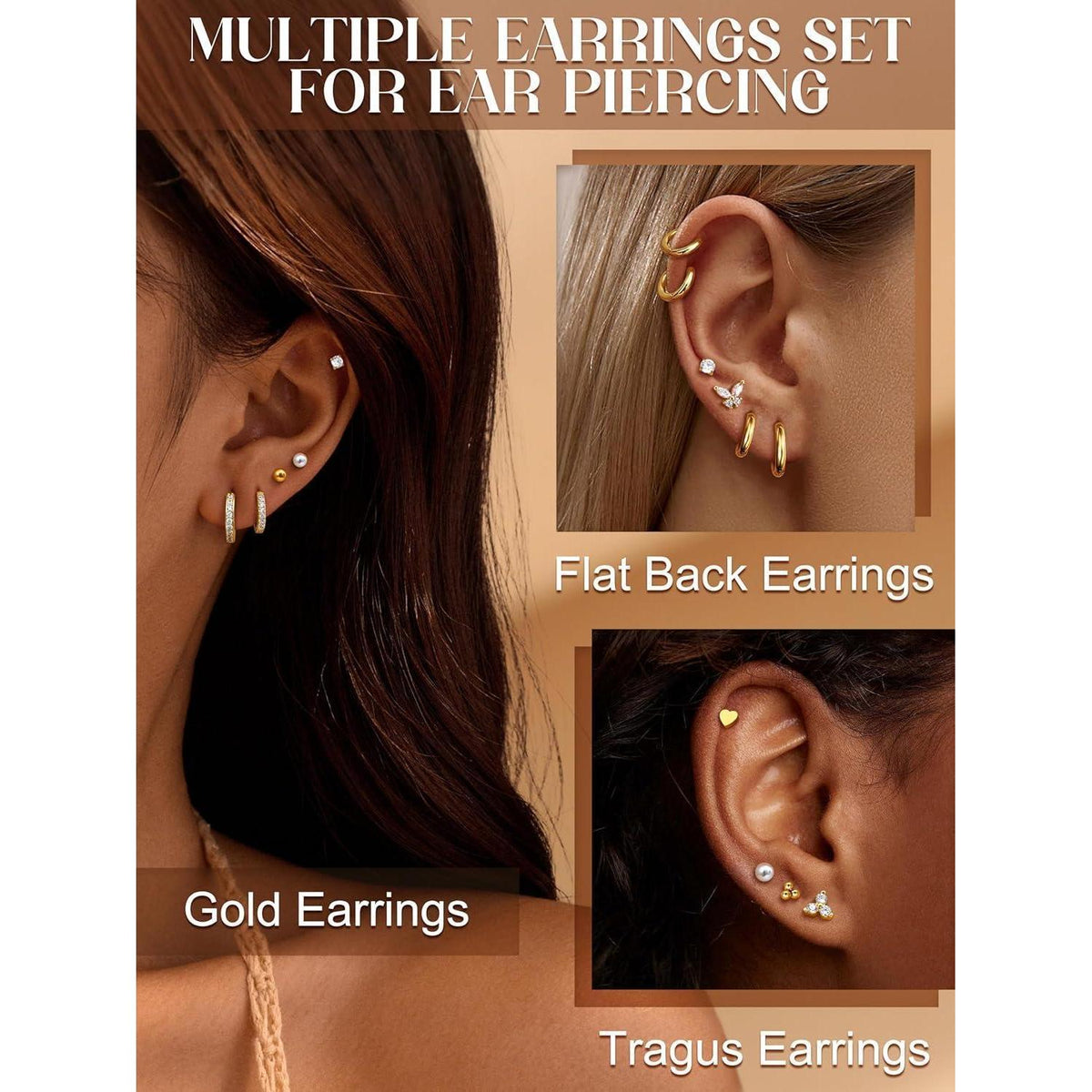 12 Paar Ohrringe Set Gold Silber | Edelstahl Piercing für Damen Herren