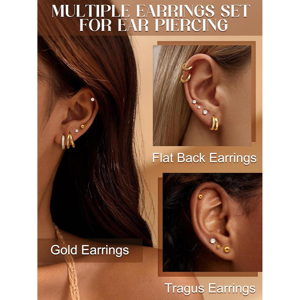 12 Paar Ohrringe Set Gold Silber | Edelstahl Piercing für Damen Herren