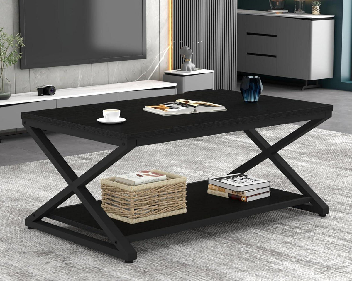 Couchtisch Beistelltisch Klein 100x60x45cm Schwarz Holz Metall