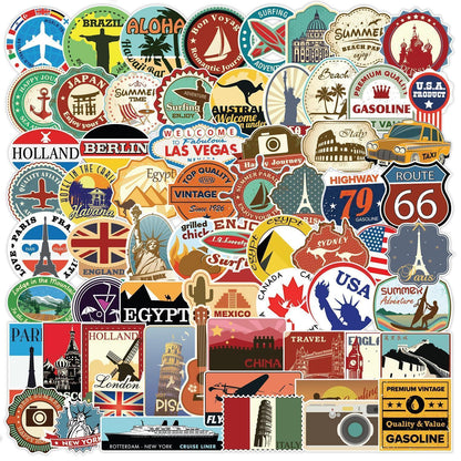 100 Retro Reise Aufkleber Set für Koffer & Laptop