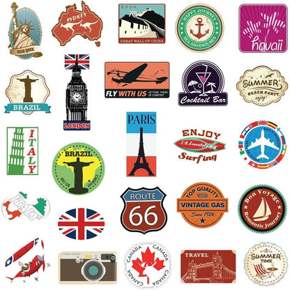 100 Retro Reise Aufkleber Set für Koffer & Laptop